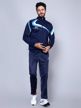 Men Navy Blue, Sky Blue and White Striped Detail Tracksuit XXL