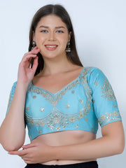 Choli Cut Sky Blue Cotton Silk Blouse