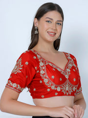 Choli Cut Red Cotton Silk Blouse