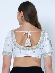 Choli Cut White Cotton Silk Blouse