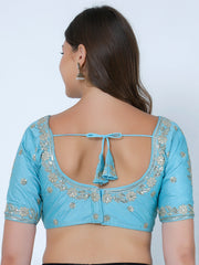 Choli Cut Sky Blue Cotton Silk Blouse