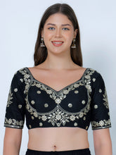 Choli Cut Black Cotton Silk Blouse