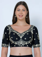 Choli Cut Black Cotton Silk Blouse