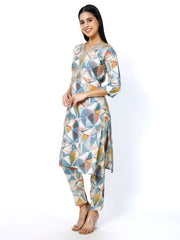 Trendzmy Women Embroidery Masleen Cotton Kurti Set Ethnic Printed Grey Color (Plus Size Available)