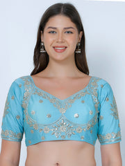 Choli Cut Sky Blue Cotton Silk Blouse
