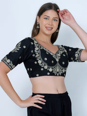Choli Cut Black Cotton Silk Blouse