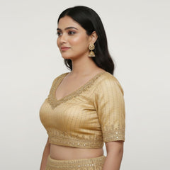 Elegant Golden Embellished Readymade Blouse for Women – Party & Wedding Wear