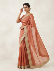 Women's Plain Organza Silk Saree with Elegant Embroidered Lace Border