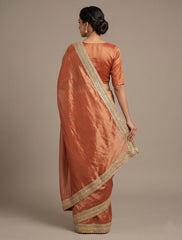 Women's Plain Organza Silk Saree with Elegant Embroidered Lace Border