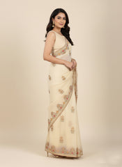Light Cream/Beige Color Georgette Chiffon Saree, #39055