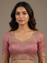 Elegant Mauve Pink Sequined Embroidered Saree Blouse / Lehenga Choli | Ready-to-Wear Designer Ethnic Top