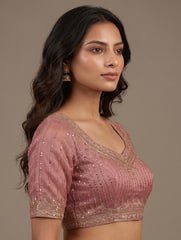 Elegant Mauve Pink Sequined Embroidered Saree Blouse / Lehenga Choli | Ready-to-Wear Designer Ethnic Top