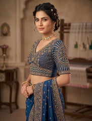 Royal Peacock Blue Silk Embroidered Blouse – Half Sleeve Indian Saree Blouse with Intricate Zardozi & Dori Work