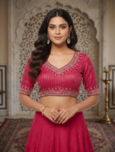 Royal Magenta Hand-Embellished Saree Blouse – Deep V-Neck Silk Blend Indian Blouse