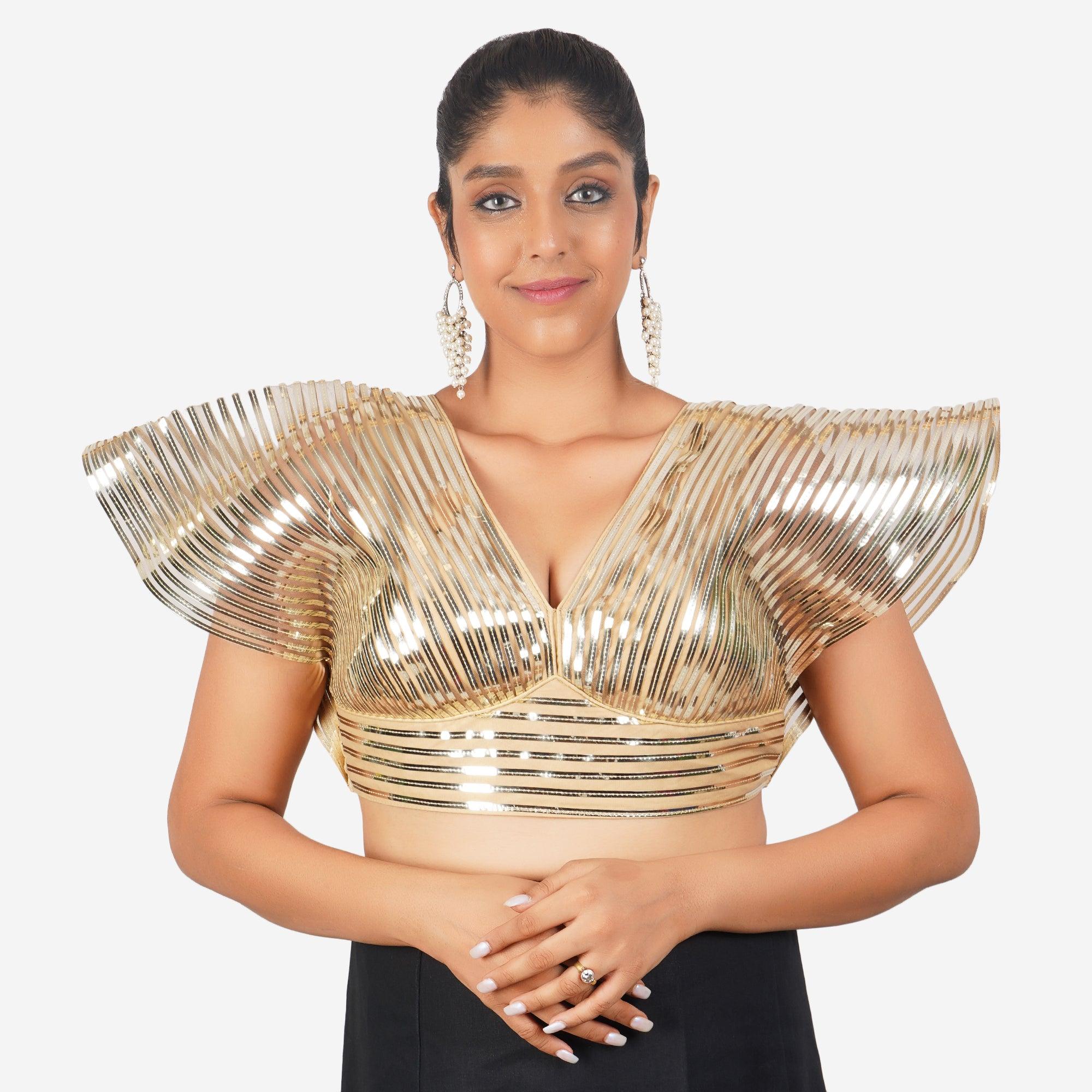 Trendzmy Women Beige Self Design Readymade Blouse Default Title