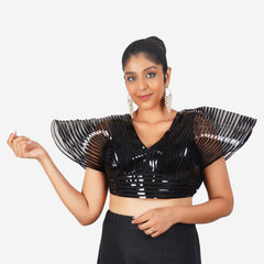 Trendzmy Women Black Self Design Readymade Blouse