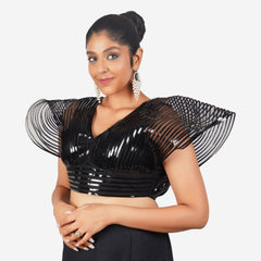 Trendzmy Women Black Self Design Readymade Blouse