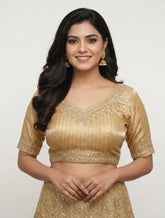 Elegant Golden Embellished Readymade Blouse for Women – Party & Wedding Wear