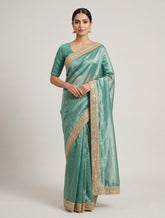 Premium Sea Green Organza Saree with Designer Embroidered Lace Border