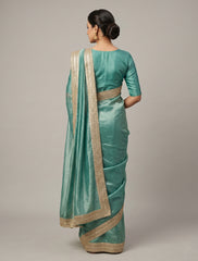 Premium Sea Green Organza Saree with Designer Embroidered Lace Border