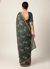 Regal Peacock Navy Blue Zimmi-Choo Saree, #40461