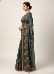 Regal Peacock Navy Blue Zimmi-Choo Saree, #40461