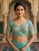 Women’s Designer Embroidered Silk Saree Blouse for Party Wear | Padded Readymade Blouse with Heavy Sequin Work | Indian Wedding Ethnic Crop Top Blouse for Saree & Lehenga