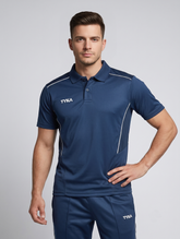 TYKA Prima Men Navy Sports Polo T-Shirt H/S- Quick Dry Activewear with Contrast Piping