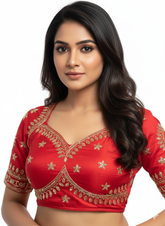 Elegant Red Cotton Silk Embroidered Blouse