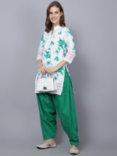 Trendzmy Women Apple Cut Green Floral Print Pure Cotton Straight Kurta XXXL
