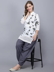 Trendzmy Women Apple Cut Grey Floral Print Pure Cotton Straight Kurta Set XXXL