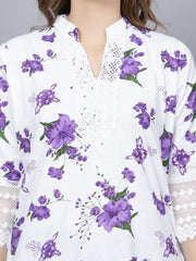 Trendzmy Women Apple Cut Purple Floral Print Pure Cotton Straight Kurta