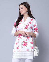 Trendzmy Women Apple Cut Red Floral Print Pure Cotton Straight Kurta