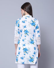 Trendzmy Women Apple Cut Blue Floral Print Pure Cotton Straight Kurta