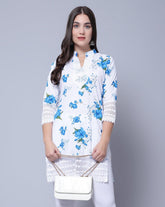 Trendzmy Women Apple Cut Blue Floral Print Pure Cotton Straight Kurta XXXL