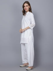 Trendzmy Women Apple Cut White Solid Print Pure Cotton Straight Kurta Set
