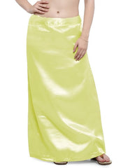 Women’s Satin Petticoat Slip Skirt –Smooth Silky Underskirt for Dresses & Sarees - Light Yellow