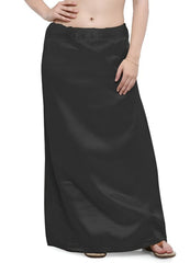 Women’s Satin Petticoat Slip Skirt –Smooth Silky Underskirt for Dresses & Sarees - Black