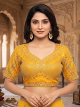 Designer Yellow Embroidered Saree Blouse | Padded Sweetheart Neck Blouse (Perfect for Haldi & Weddings)
