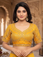 Designer Yellow Embroidered Saree Blouse | Padded Sweetheart Neck Blouse (Perfect for Haldi & Weddings)