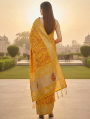Women Mustard Yellow Silk Saree with Kashmiri Multi thread Embroidery – Karva Chauth Special