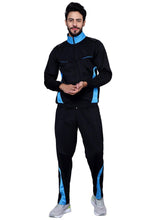 Men Color blocked Black and Sky Blue Racer suit Tracksuit XXL