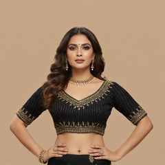 Elegant Golden Embellished Readymade Blouse for Women – Party & Wedding Wear