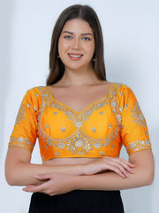 Choli Cut Mustard Cotton Silk Blouse
