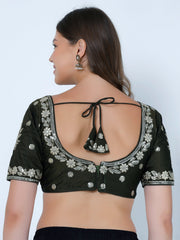 Choli Cut Dark Mehandi Cotton Silk Blouse
