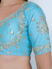 Choli Cut Sky Blue Cotton Silk Blouse