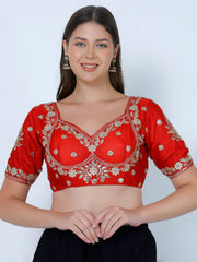 Choli Cut Red Cotton Silk Blouse