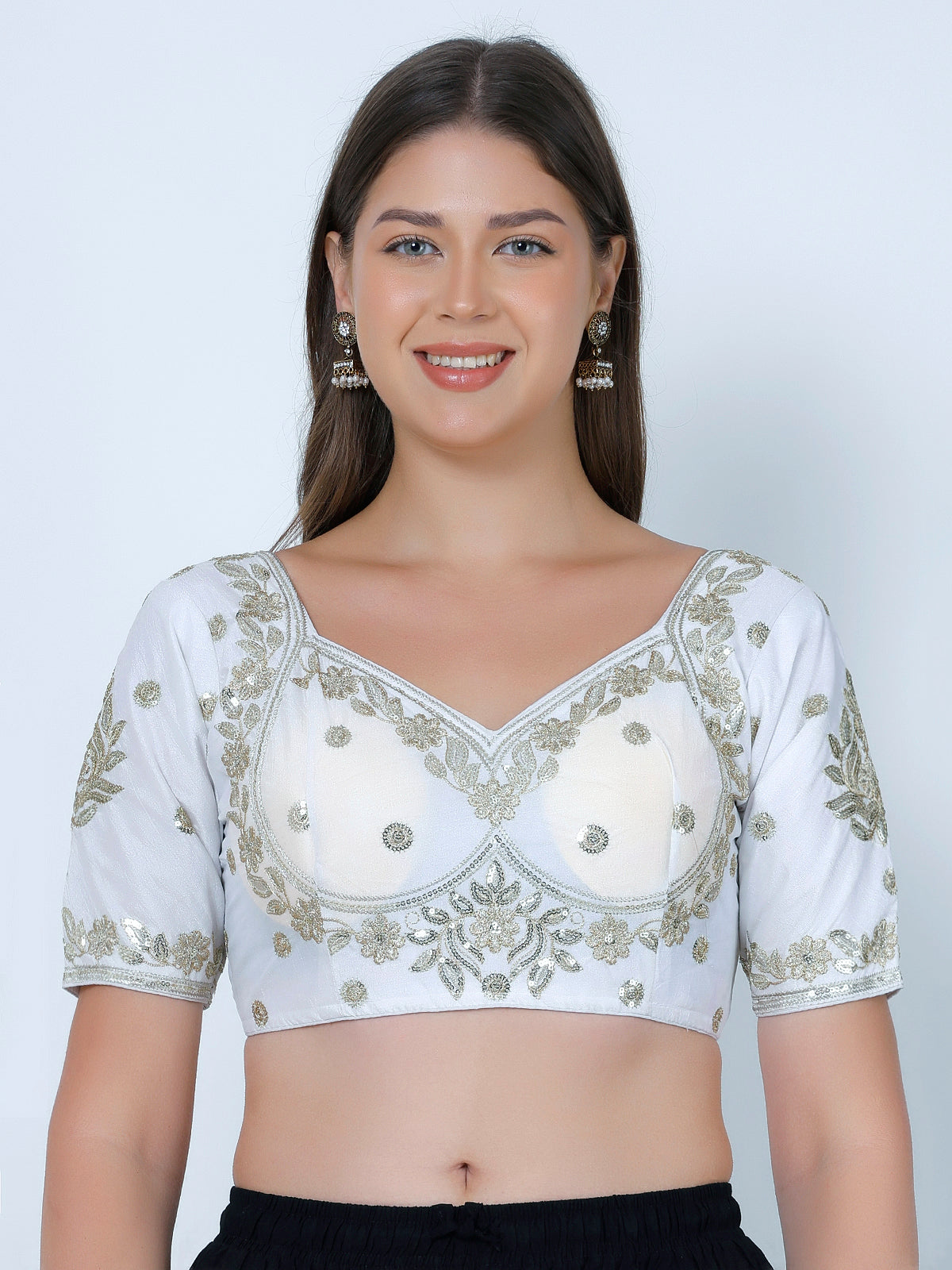 Choli Cut White Cotton Silk Blouse