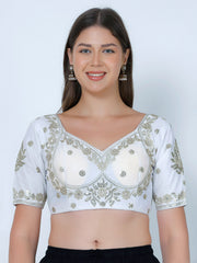 Choli Cut White Cotton Silk Blouse