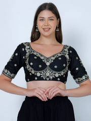 Choli Cut Black Cotton Silk Blouse